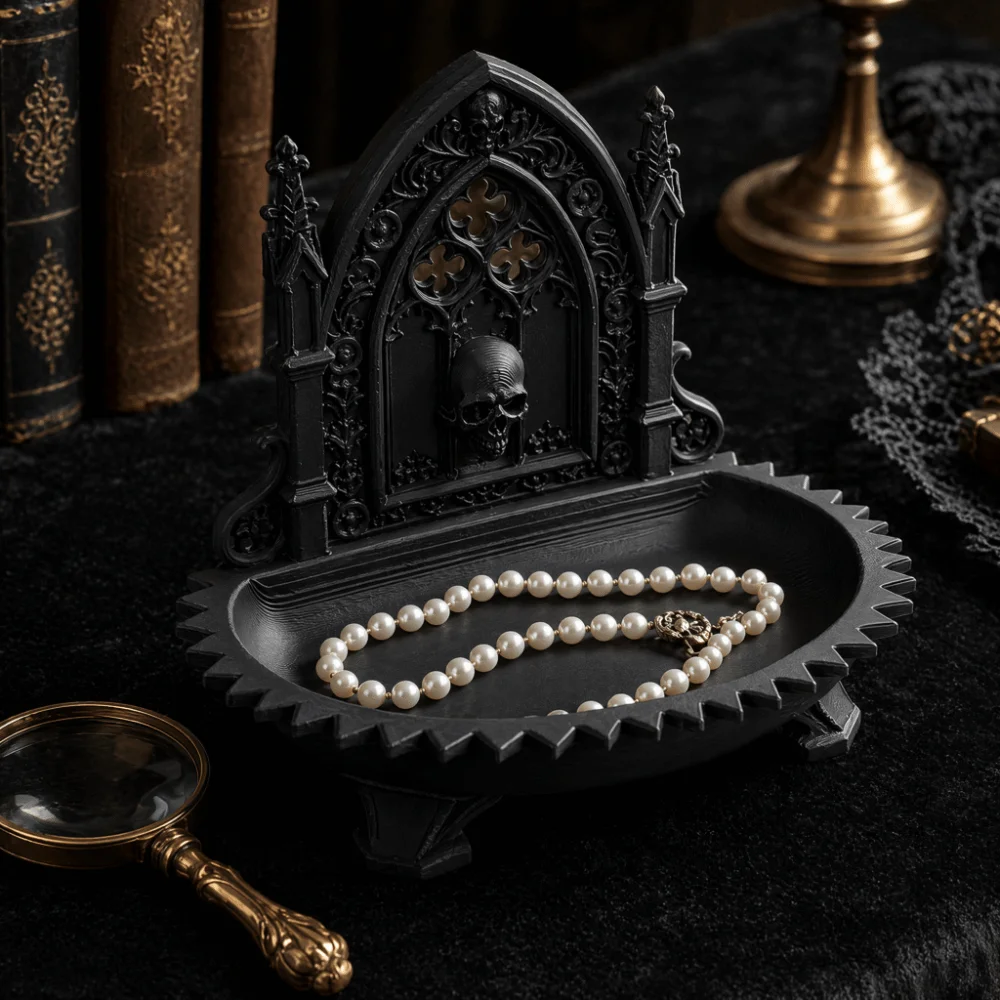 3D Carved Gothic Storage Organizer Tray Dark Retro Elegant Desktop Decoration Multifunctional Skull Design Jewelry Display Tray