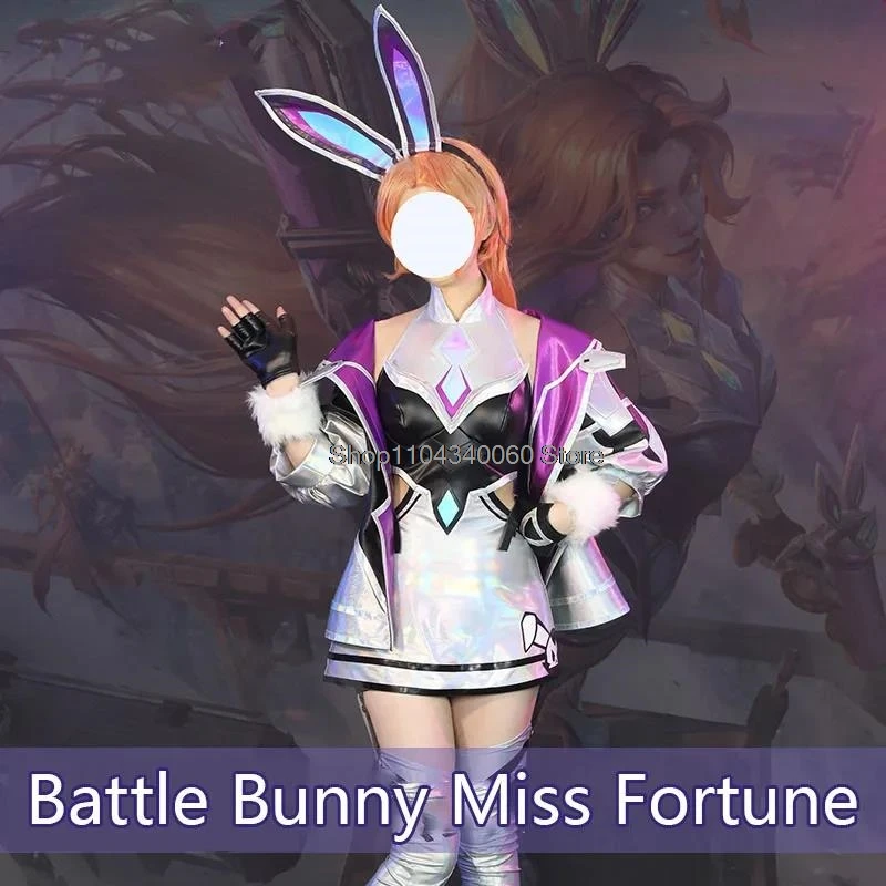LOL Battle Bunny Miss Fortune Costume Cosplay Gioco LOL Costume Cosplay Donne sexy Vestito Calza Set completo Nuovi oggetti di scena per la pelle Parrucca