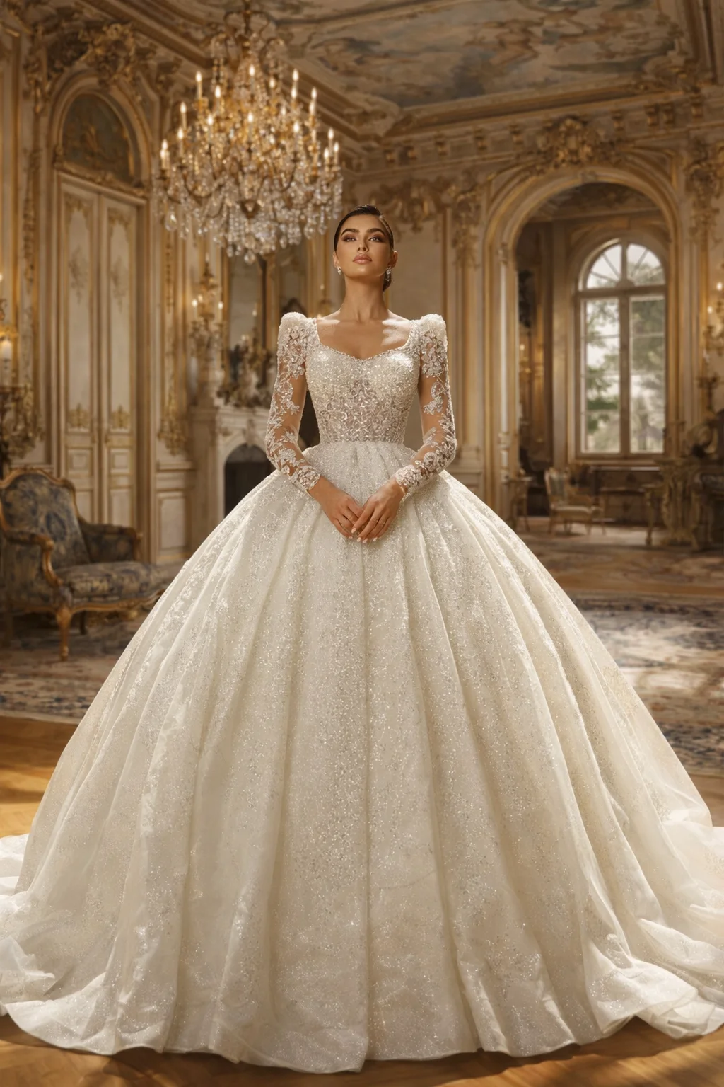 Customized Ball Gown Princess Wedding Dresses Beading Pearls Lace sweetheart Neck Puffy Bride Gowns Vestidos De Novia