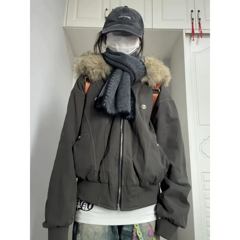 

Новая женская пуховая хлопковая куртка, зимняя теплая стеганая куртка, женская повседневная куртка с капюшоном и меховым воротником, парка, верхняя одежда, хлопковая одежда