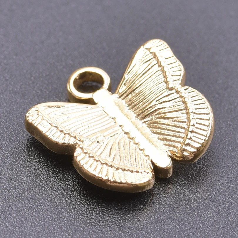 6 sztuk pozłacane motyle Charms do tworzenia biżuterii luzem wisiorki ze stali nierdzewnej zwierząt ważka bydło paw DIY złącze — zdjęcie 3