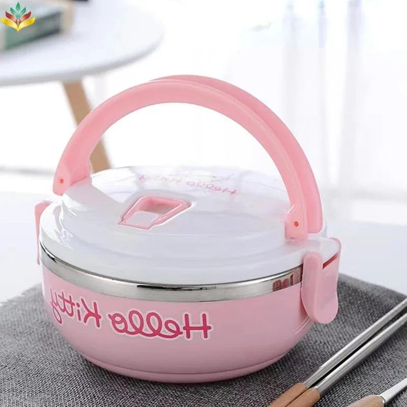 Hello Kitty Lunchbox, niedlich, hohe Kapazität, tragbar, Bento-Box, Anime-Edelstahl, Thermo-Lunchbox, Lebensmittelbehälter für Kinder
