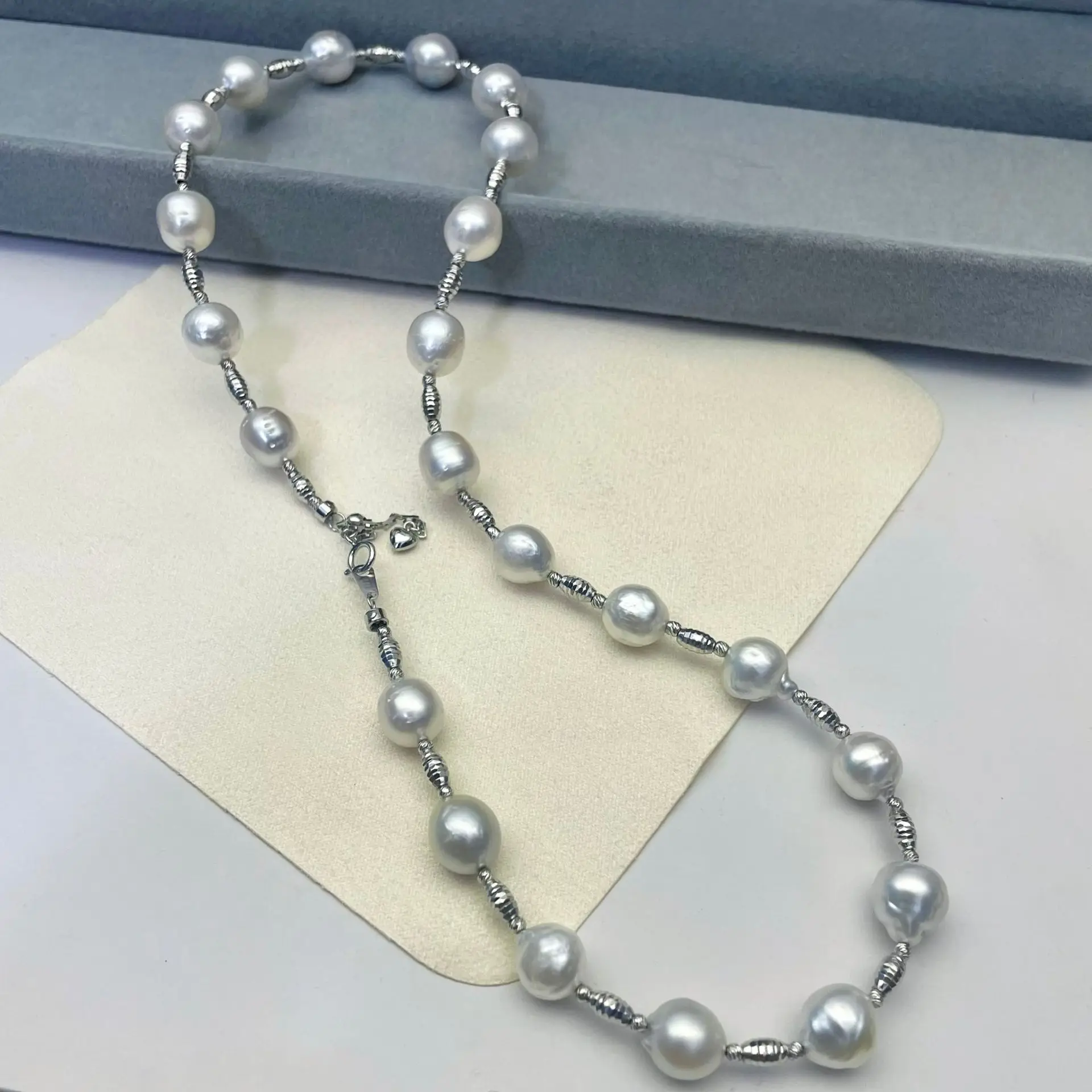 8-9mm Australian White Baroque Seawater Pearl Necklace, 925 Silver Irregular Pearl Design, Fashion Statement Jewelry Gift