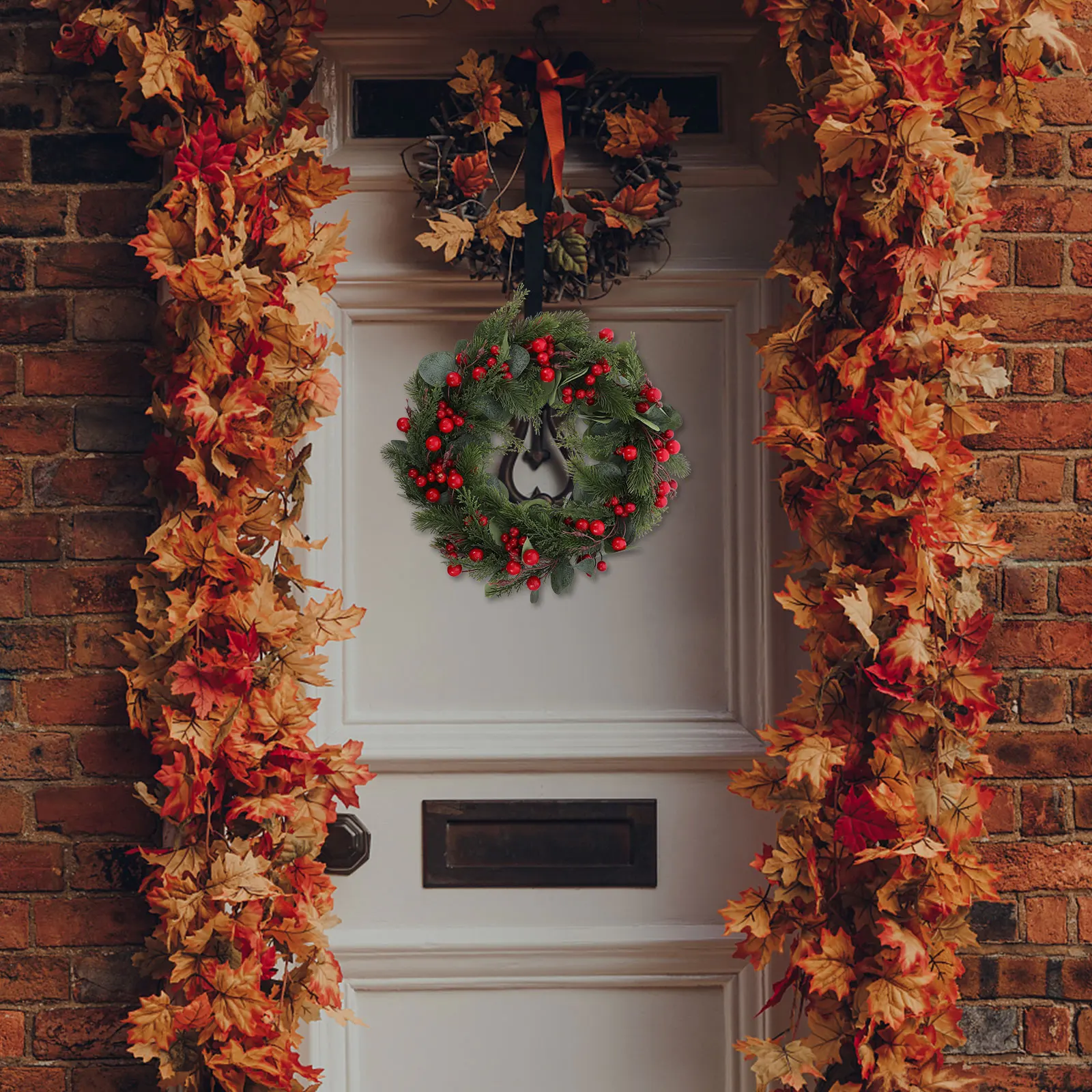 

1pc Christmas Wreath Red Berry Garland Artificial Wall Hanging Decorative Pendant Festive Holiday Door Xmas Simulated Berry Leaf