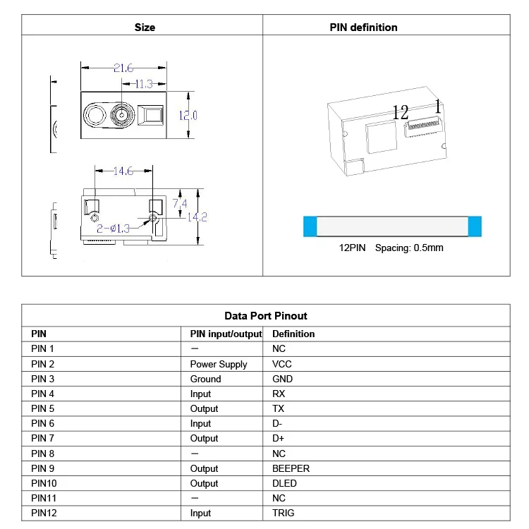 M802D Arduino 1D QR Bar Code Reader Module 2D Mini Barcode Scanner Engine RS232/USB/TTL/Micro USB Interface Optional Embedded