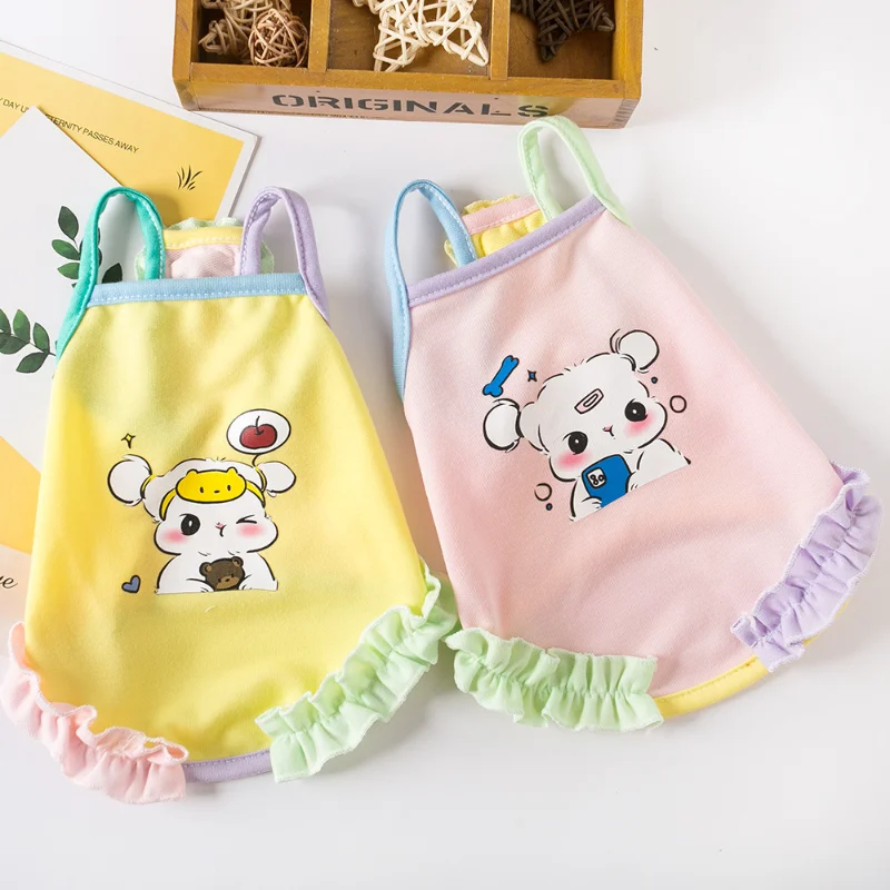 Pet Dog Clothes Cartoon Suspender Dress for Dogs Clothing Cat Small Trotting Hamtaro Print Cute Thin Spring Summer Boy Girl