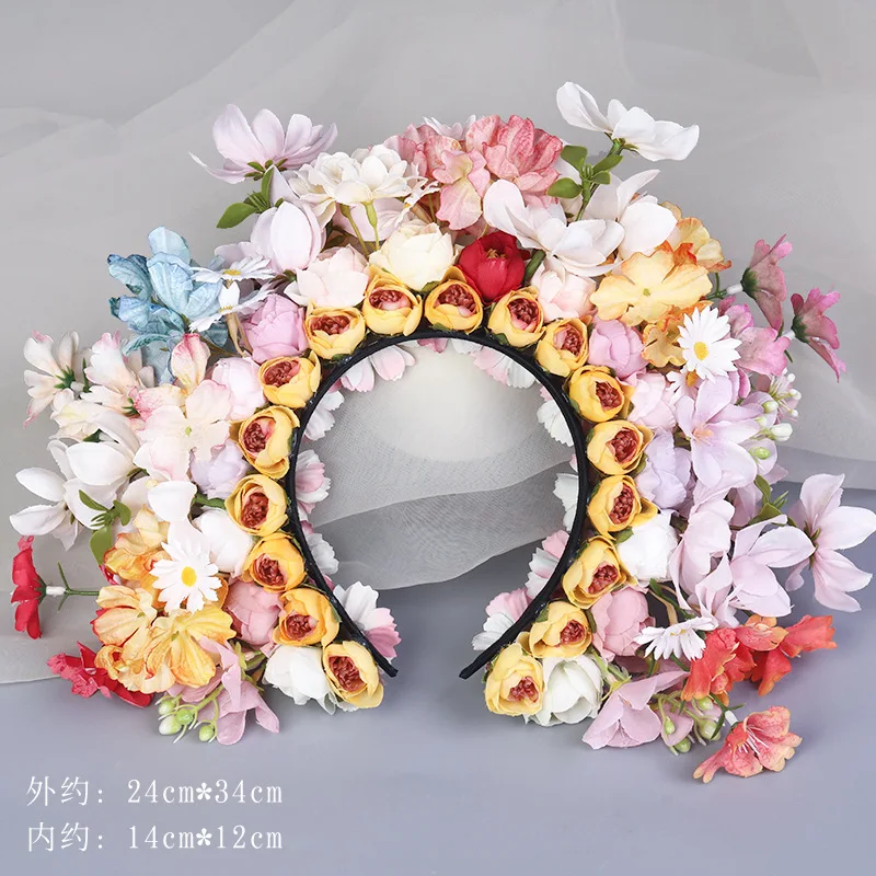 Chinese Xunpu Flowers Headband Women Girl Hair Accessories Wedding Party Bride Flower Crown Wreath Customized Hair Jewelry