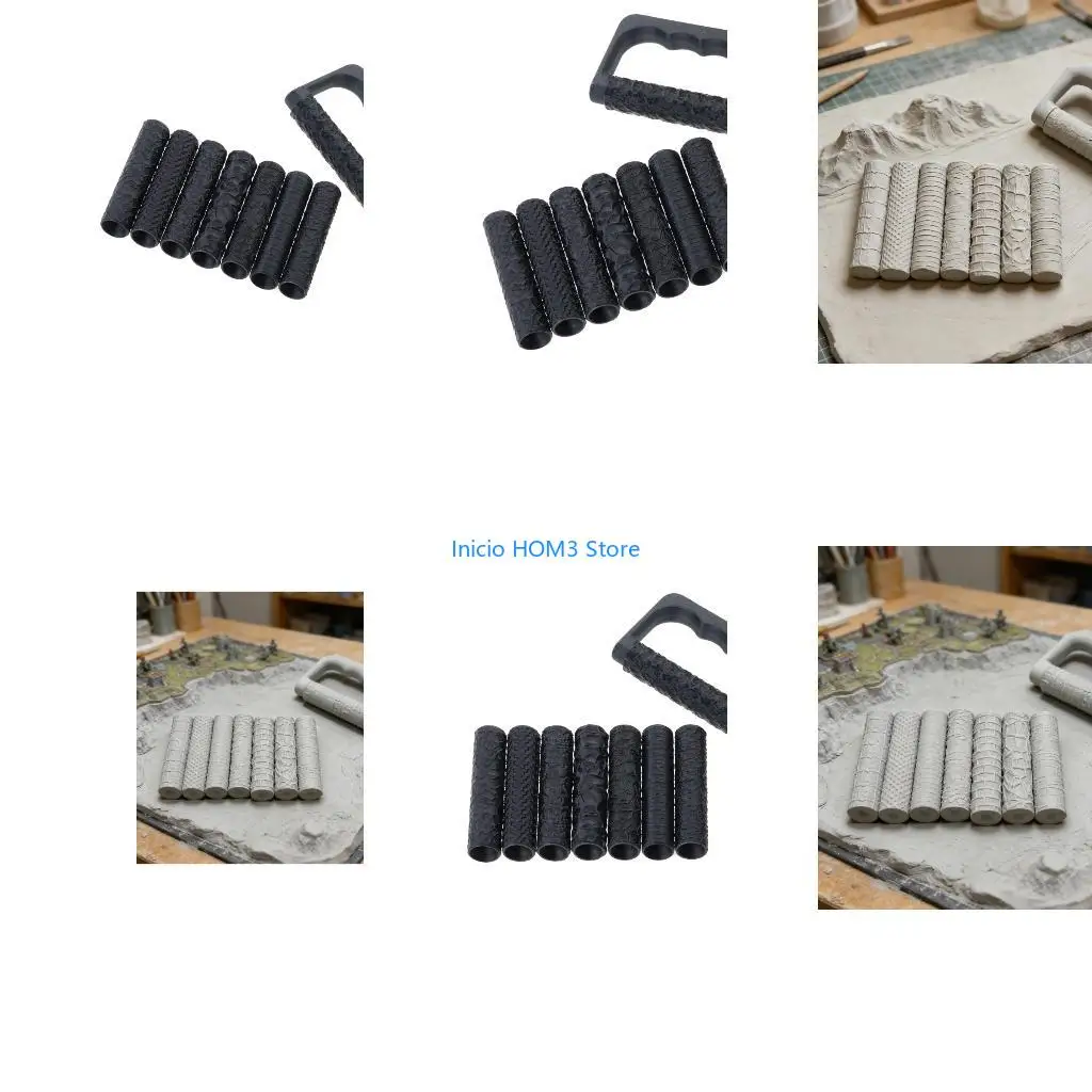 A5YD Pack of 9 Miniature Terrain Texture Rollers With 8 Wheel & 1 Handle For Clay