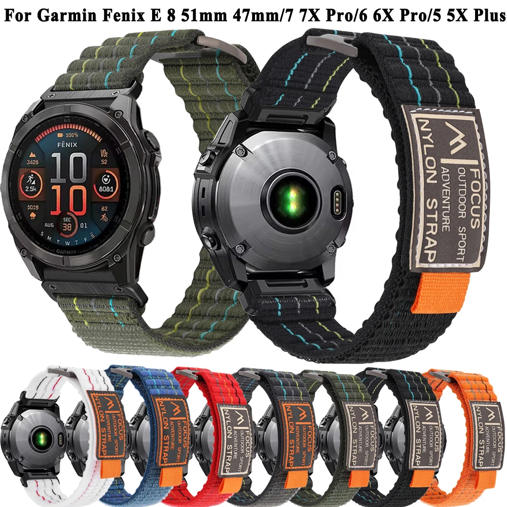 Quickfit 26 22 มม.ไนลอนสําหรับนาฬิกา Garmin Fenix 8 47 51 มม.Fenix E 7X 7 Pro 6X 6 Pro Fenix 5X5 Epix สายรัดข้อมือสร้อยข้อมือ