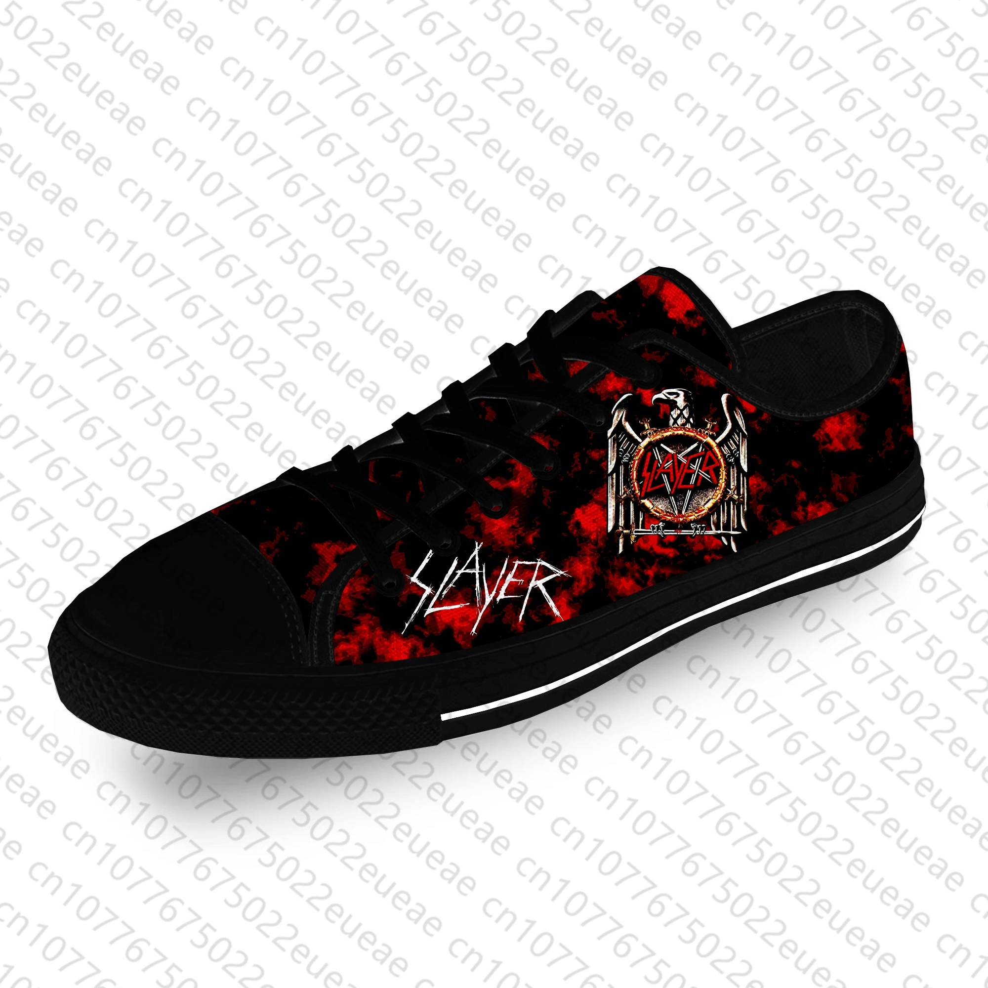 Slayer Heavy Metal Rock Band terrorífico Casual Cloth 3D Print Low Top Canvas Fashion Shoes, zapatillas transpirables para hombres y mujeres