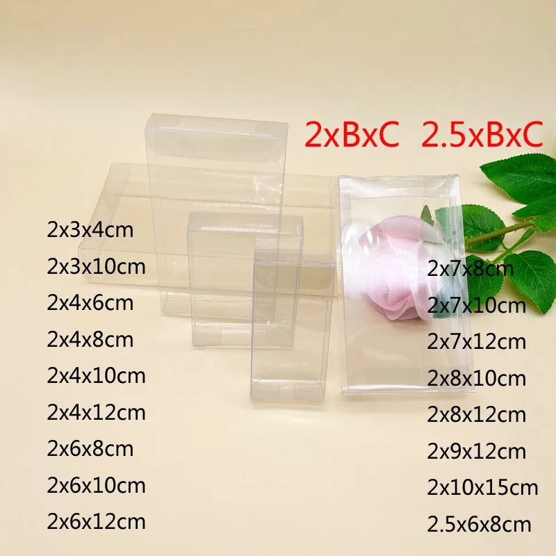 50pcs 2xBxC Clear PVC Transparent Candy Box for Jewelry Packaging Box Christmas Wedding Plastic Gift Boxes Storage Open 2 Side