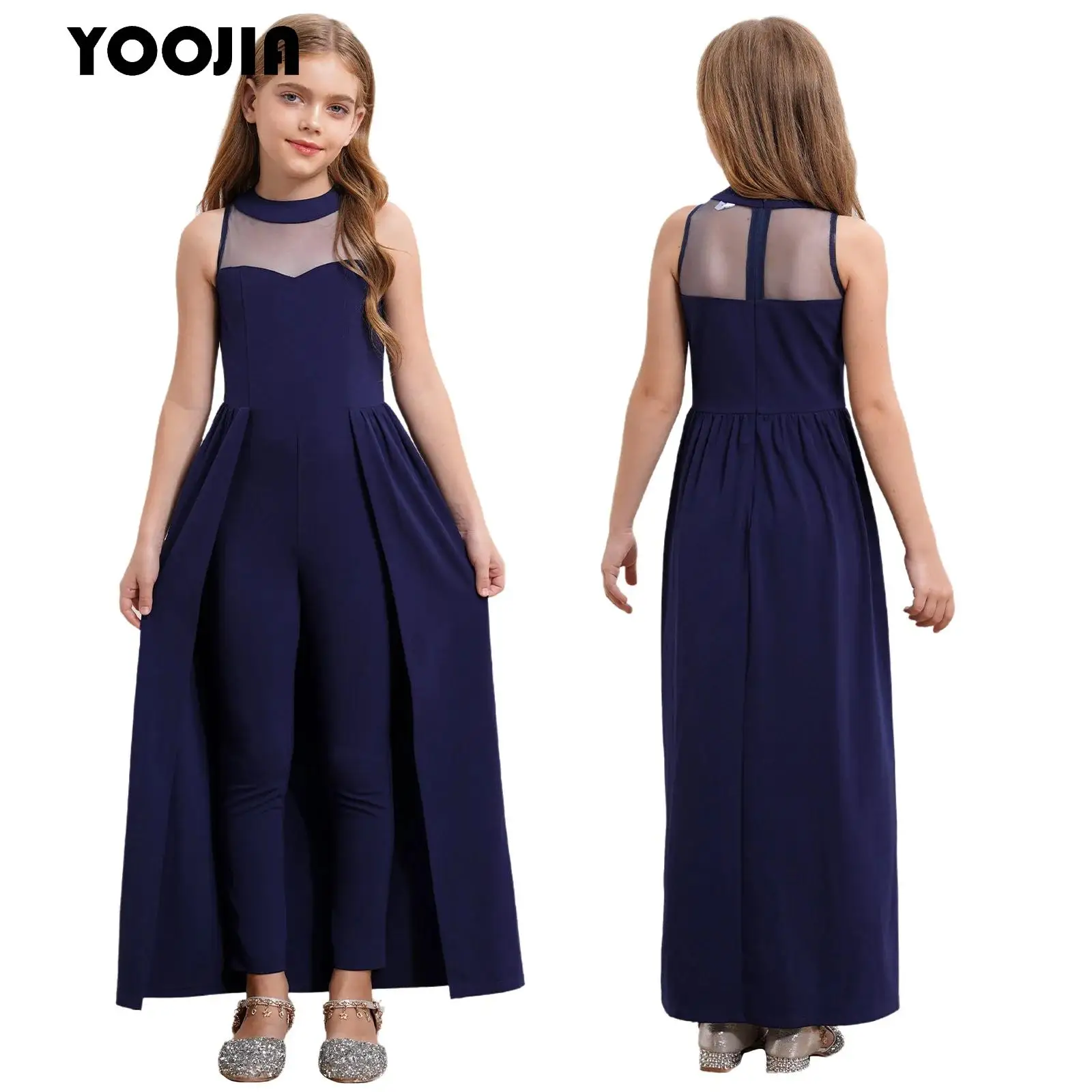

Kids Flower Girls Jumpsuit Sleeveless Split Overlay Romper Dress One Piece Festive Wedding Playsuit Party Pageant Trouser Suit