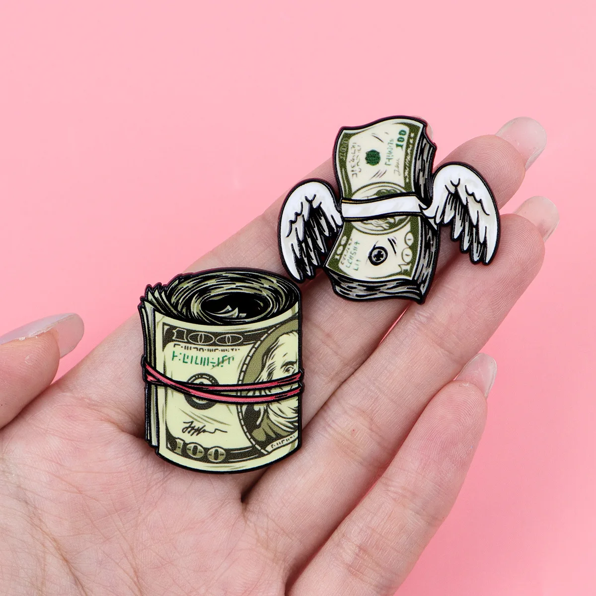 Funny Flying Money Bundle Enamel Pin Set Creative Cash Roll Lapel Brooch Badge Alloy Backpack Clothes Decor Jewelry Gift
