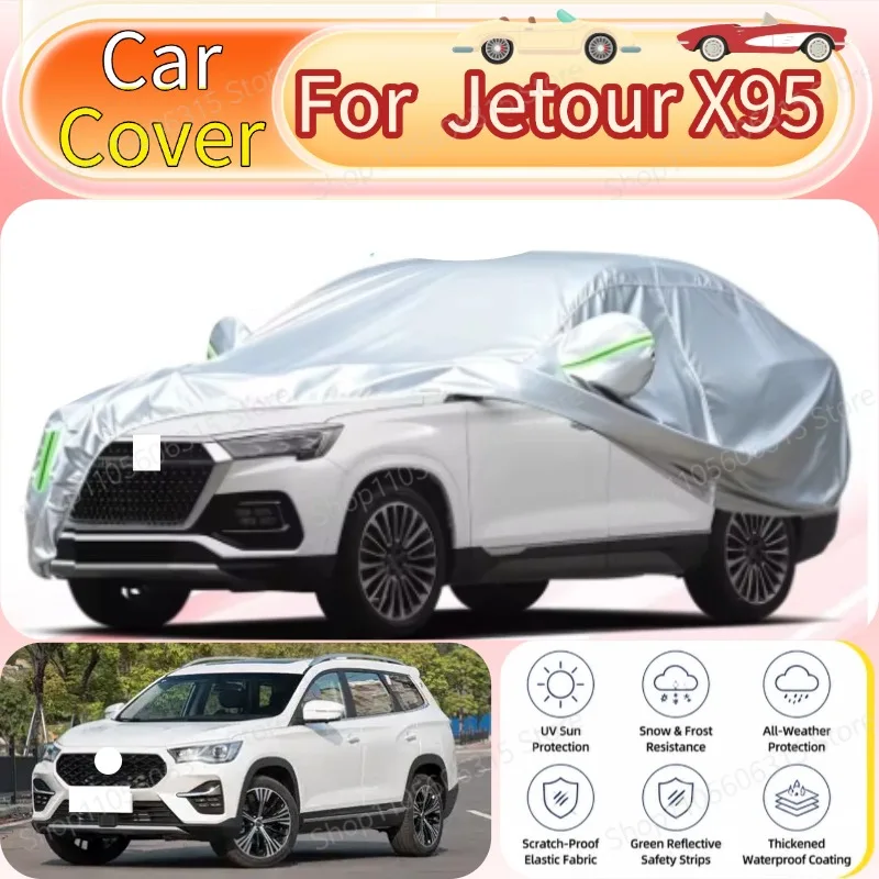 For Jetour X95 2018-Present Custom Fit Full Car Cover Silver Coated Fabric Side Zipper Access UV Sun Dust Protection3