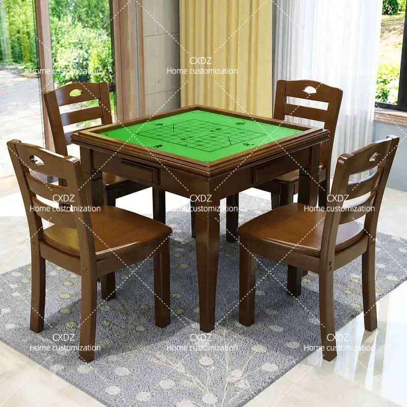 Solid Wood Mahjong  Dining  Dual Purpose Folding Chess  Modern Simple Manual Household Game Table with Chairs