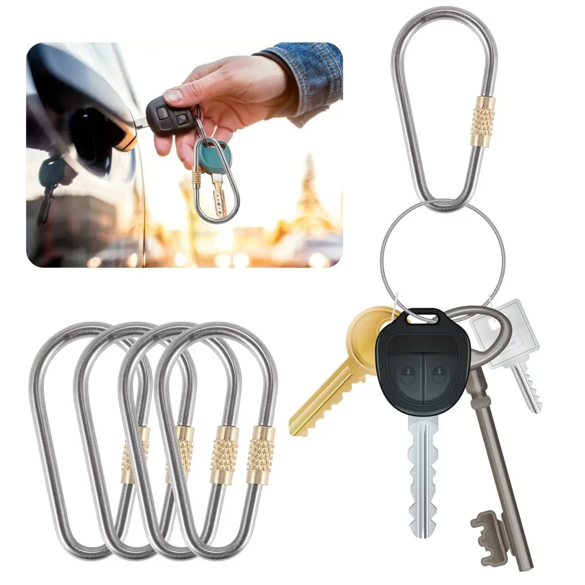

Набор из 12 мини-карабинов из титана с замком, маленькие, легкие, прочные D-образные кольца-брелоки для использования в помещении и на улице