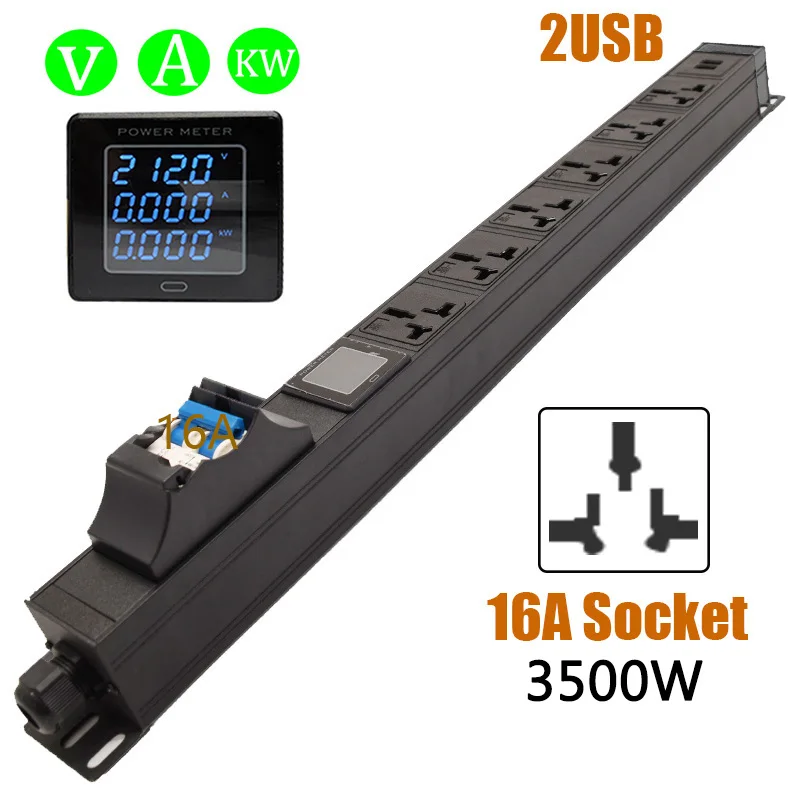 

Smart Socket 1U Rack Mount PDU Power Distribution Unit USB Power Strip 16A Socket Circuit Breaker Ampere/Volt/Watt Meter