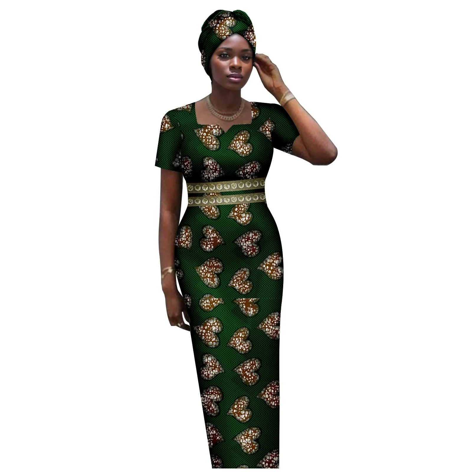 فساتين ماكسي أفريقية للنساء للحفلات بأكمام قصيرة فستان حورية البحر مع وشاح رأس أصلي لحفلات الزفاف أنقرة #2
