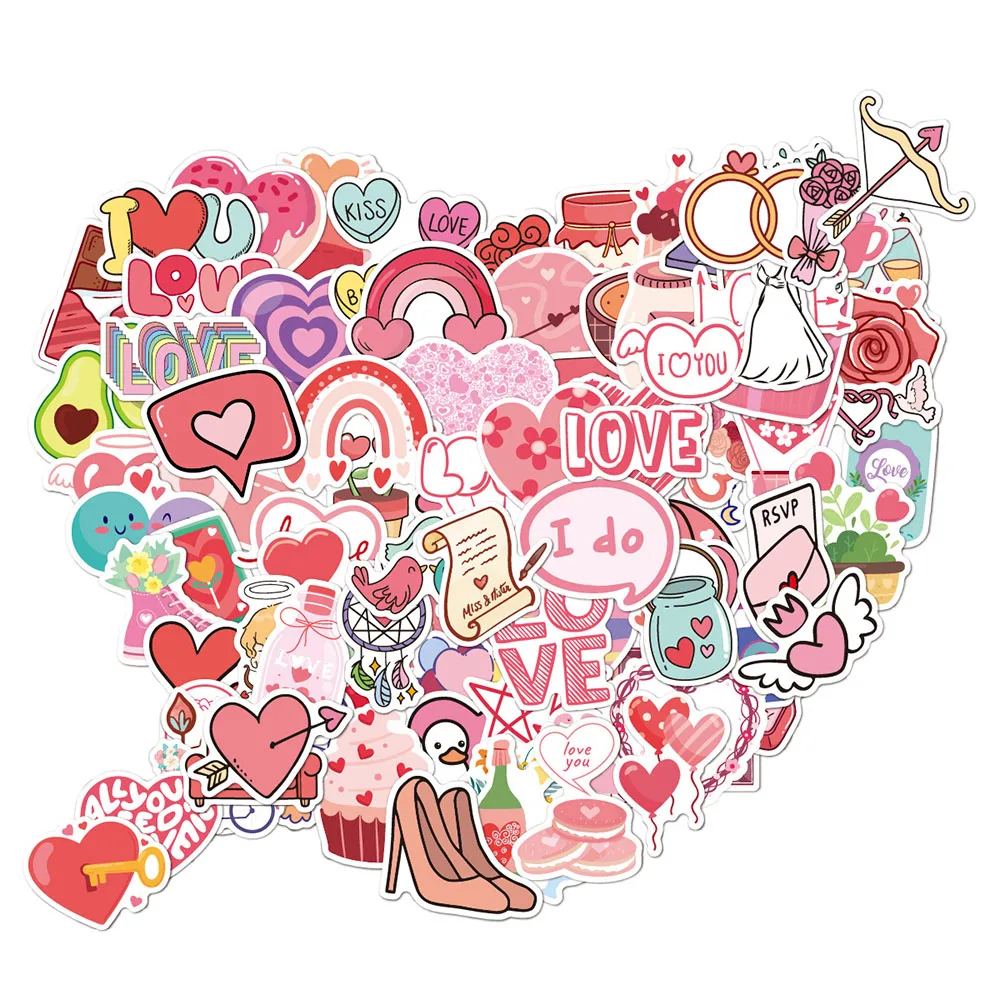 

50PCS Cartoon Valentine's Day Stickers LOVE Couple Toys Laptop Luggage Phone Suitcase Guitar Fridge Car Decals Sticker