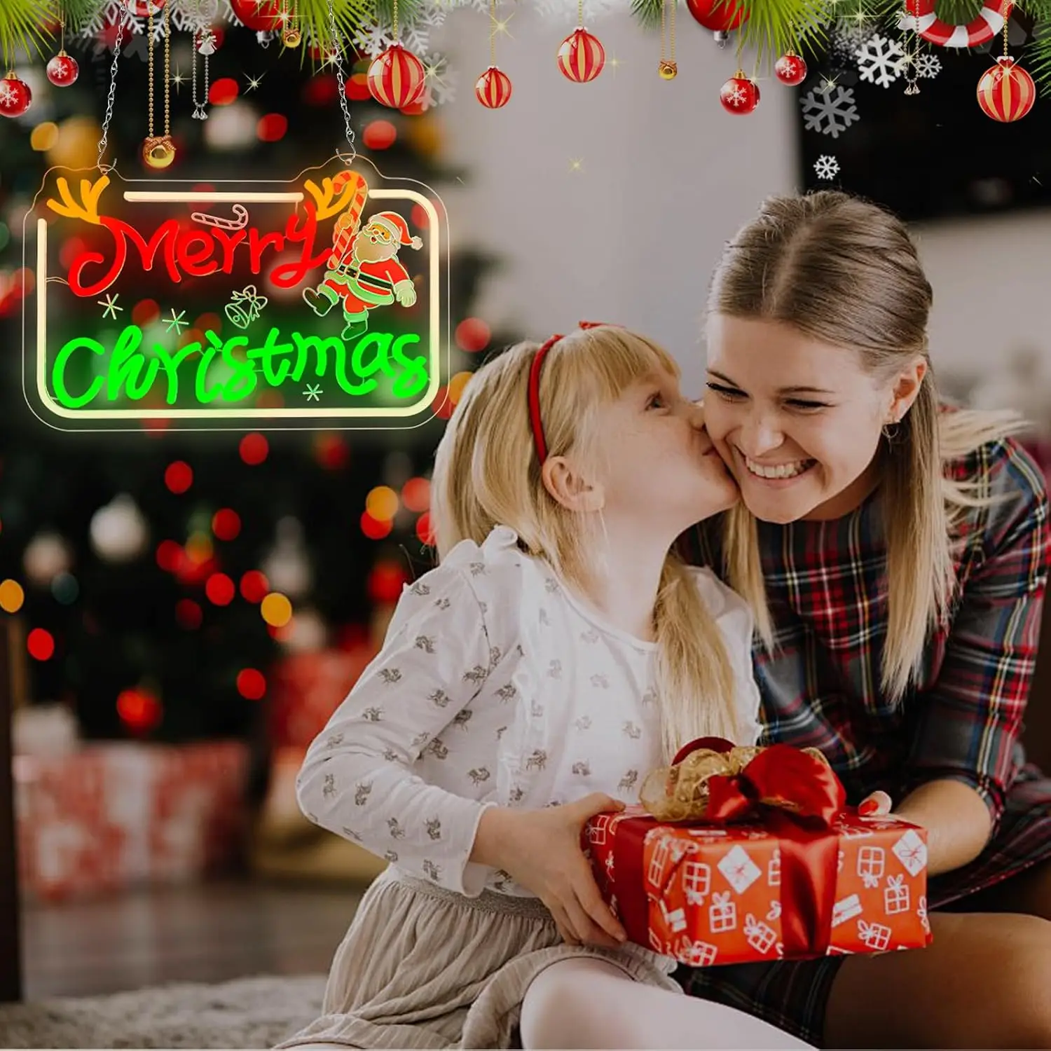 Merry Christmas Neon Sign LED Glowing Sign for Holiday Party Home Bedroom Bar Gaming Room Window Wall Decor USB Neon Light Gift