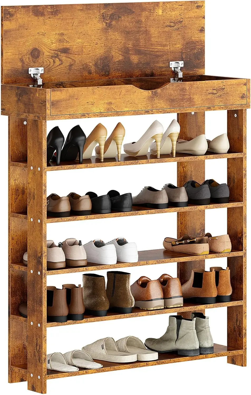 

5-Tier Wooden Shoe Rack with Storage Cabinet, 29.5 inches Vertical Free Standing Shoe Shelf, Shoe Organizer Storage Cabinet