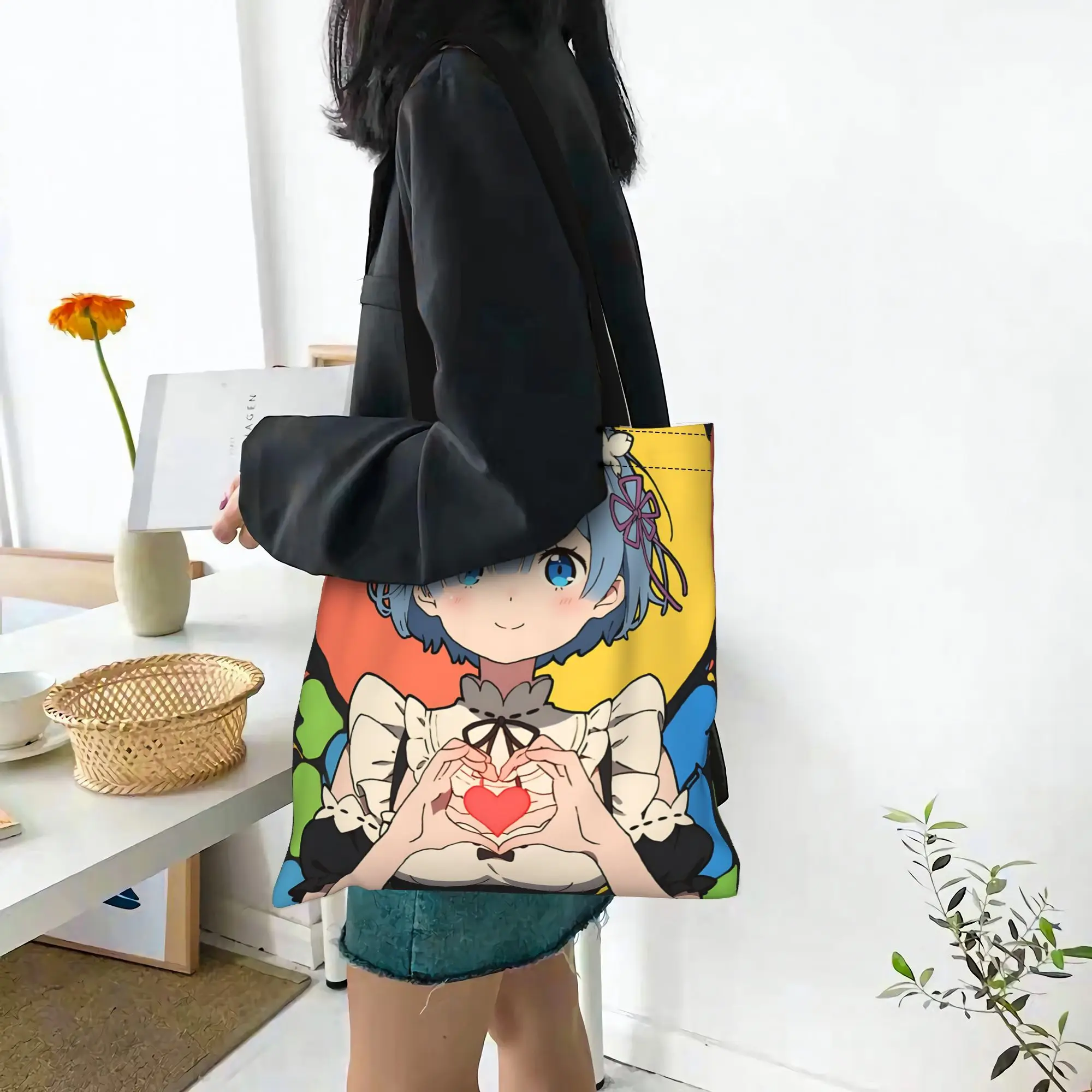 Customized Re ZERO Anime Rem Women's Bag Shopping Bag Reusable Double Sided Canvas Tote Bag Shoulder  Handbag Its bags