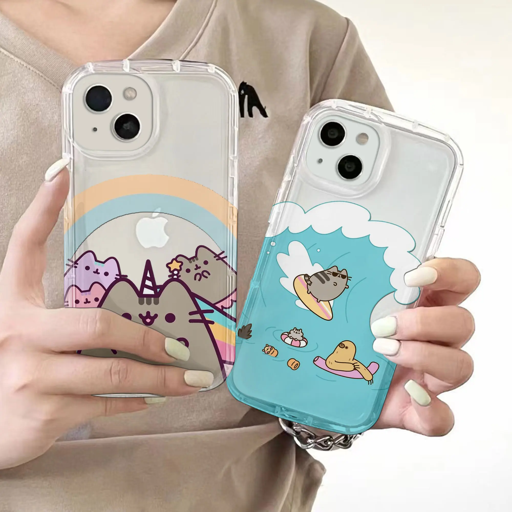 New Pusheen cat Cute Clear Case for IPhone 16 15 14 13 12 11 Pro Max 14 15 7 8 Plus X XR XS Max SE2020 Airbag Shockproof Cover