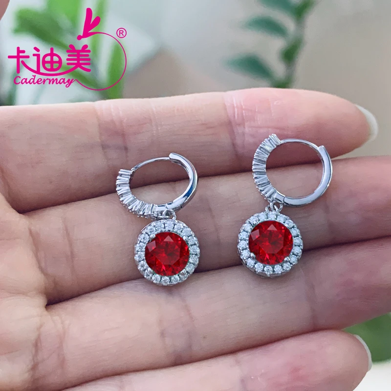 6.5mm Lab Grown Pegion Blood Red Ruby Cornflower Sapphire With Inclusions For Women S925 Sterling Silver Earrings Fine Jewelry