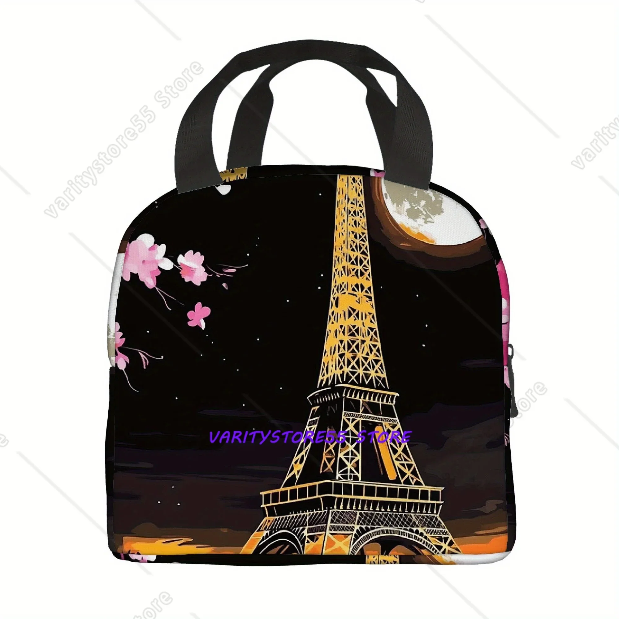 Eiffel Tower Under The Moonlight Printed Lunch Bag Teen Insulated Cooler Lunch Box Containers for Adults Tote Thermos Portable