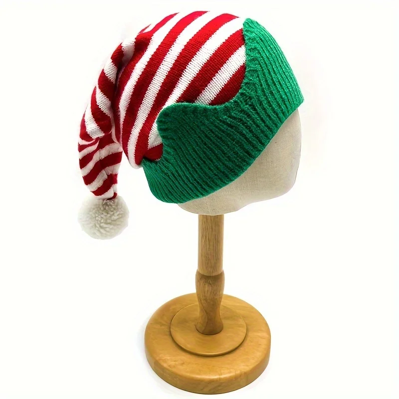 1-Pack Unisex Acrylic Christmas Knit Beanie Hat, Cozy Warm Winter Santa Holiday Cap with Pom-Pom, Stretchy Jacquard Knit Festive