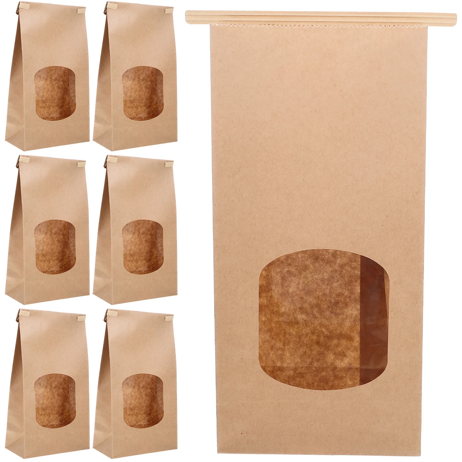 

50pcs Kraft Paper Bread Bags With Clear Window Food Safe Oil Resistant Packaging For Bakery Toast Cake Snacks Baking Pouches