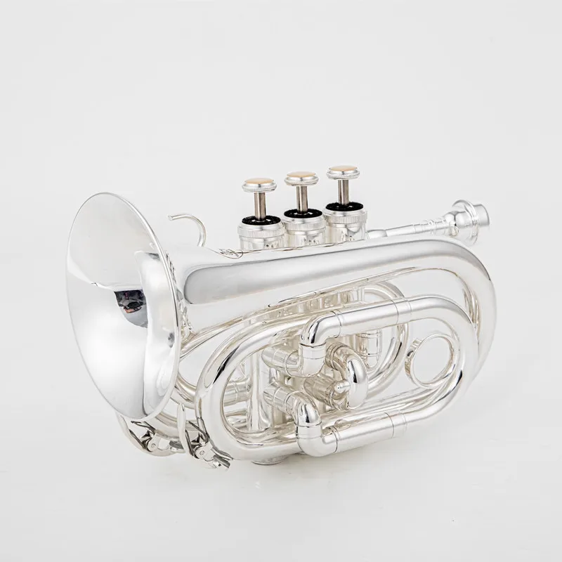 

Мини-карманная труба BACH Bb, плоский латунный духовой инструмент с мундштуком, перчатки, ткань для чистки, чехол для переноски