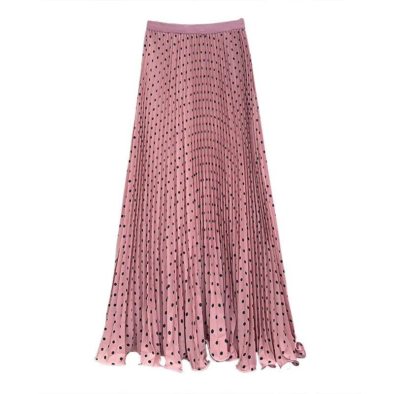 Seoulish Zomer Hoge Taille Vintage Stippen Gedrukt Vrouwen Geplooide Rokken 2026 Nieuwe Casual Losse Rechte Lange Rokken Vrouwelijke