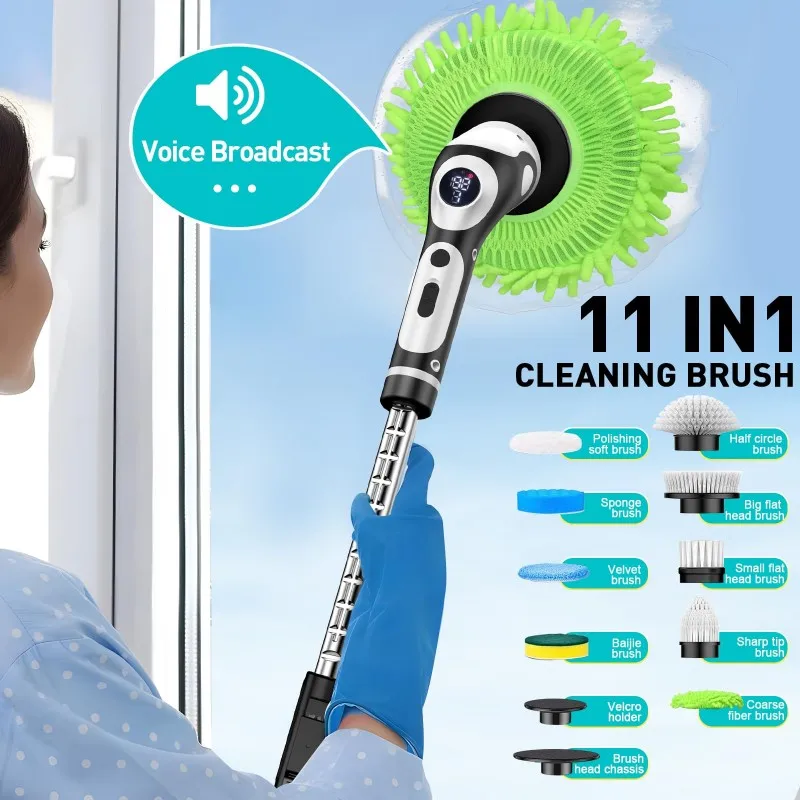 ASWUT-Multifunctional Electric Mop With,Dry/Wet Mopping, Electric Rotating Cleaning Brush- Voice Control, 9 Brush Heads Included
