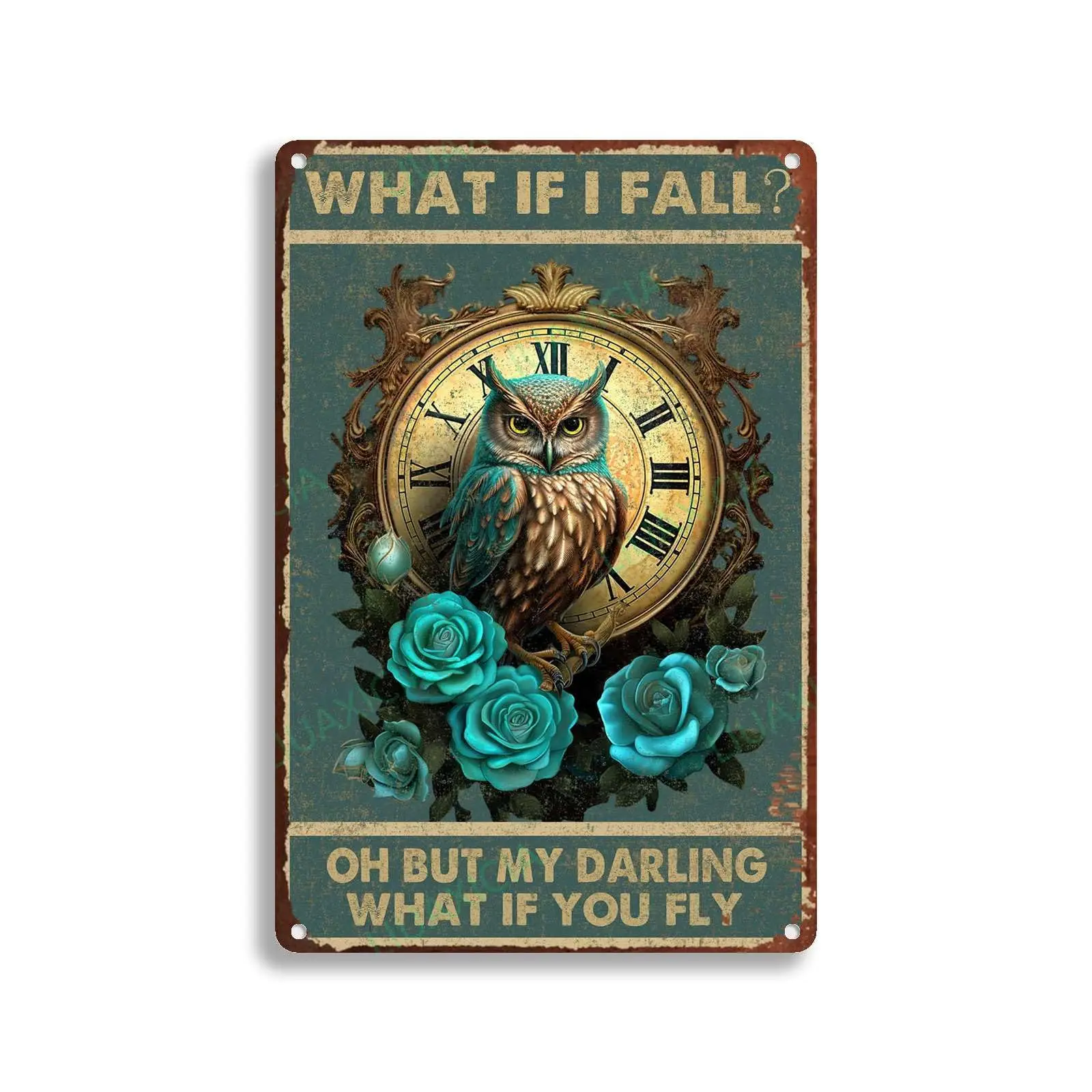 Owl Tin Sign What If I Fall？ Oh But My Darling What If You Fly For Men Women Wall Decor Bars Restaurants Cafes Pubs ;