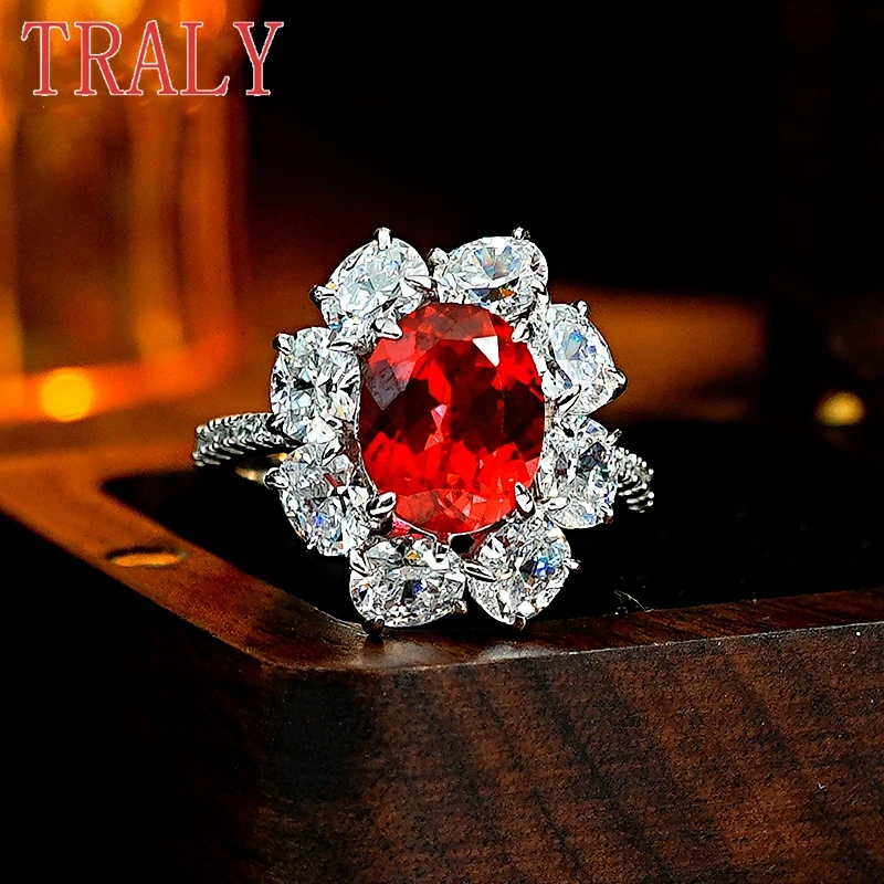 925 Sterling Silver Ruby Gemstone Women's Ring Inlaid 4ct Oval Brilliant Cut Red Colour Wedding Bands High Quality Jewelry Gifts