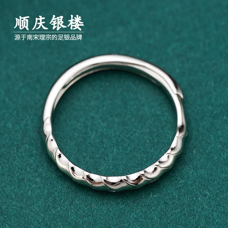 Shunqing Yinlou S999 Pure Silver Ring Couple Couple Rings Lovesickness Bone Opening Ring Sansheng Sanshi Pure Silver Gifts for G