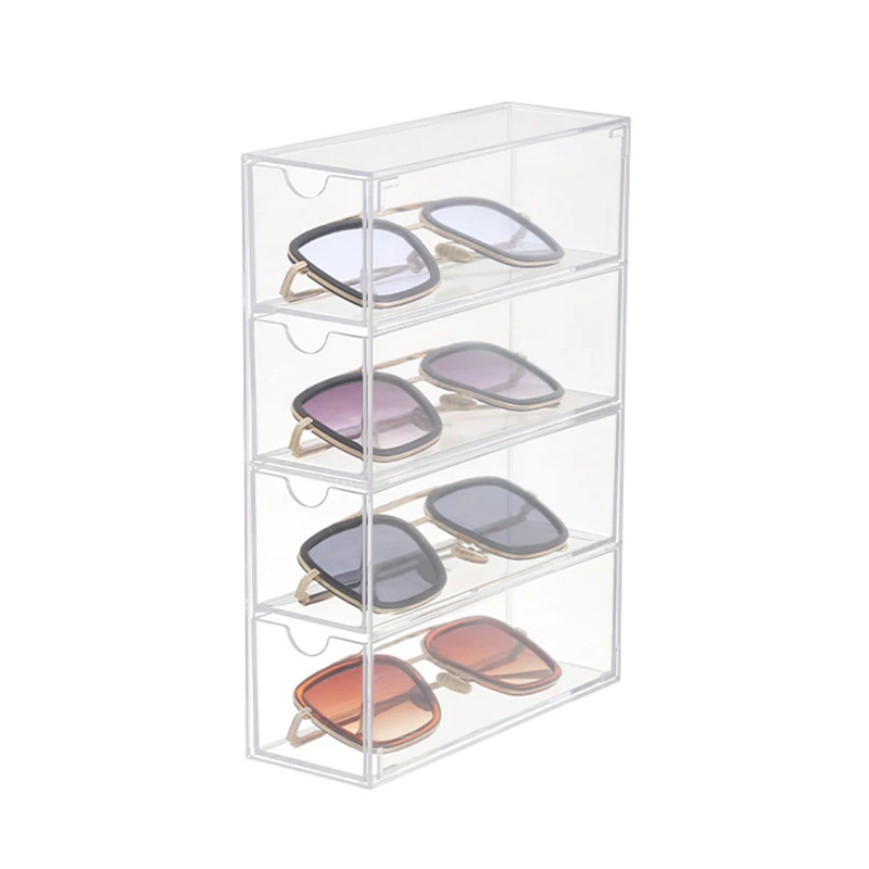 

Glasses Storage Box 4 Layers Large Glasses Organizer Box Multifunctional Stackable Display Holder Reusable Acrylic Cosmetics