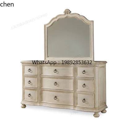 American Style Solid Wood Bedside Table Bedroom Storage Cabinet Three Drawers French Retro Simple Light Luxury Customization