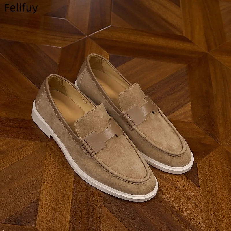 

New Retro Cow Suede Penny Loafers Flat Bottom Casual Shoes Breathable Soft Bottom Lazy Summer Slip-On round Outsole Daliy Shoes