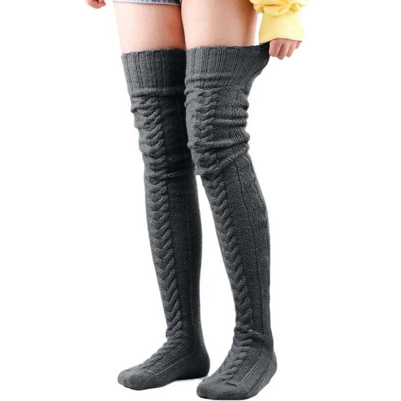 

Extra Long Stockings Thigh High Women Winter Warm Ladies Girls Black White Over Above Knee Sock Female plus size Foot Leg Warmer