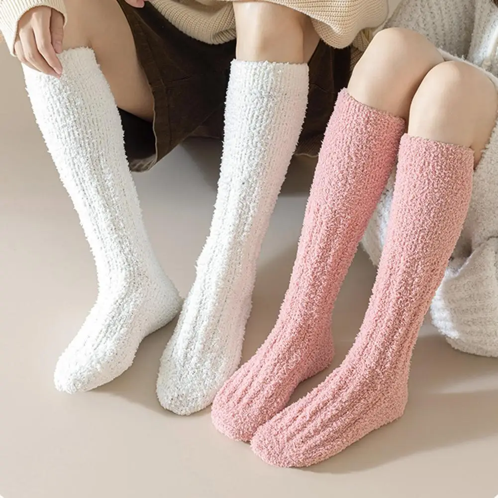 Women Solid Color Socks Women Stockings Cozy Women's Winter Socks Thick Coral Fleece Anti-slip Plush for Warmth for Various