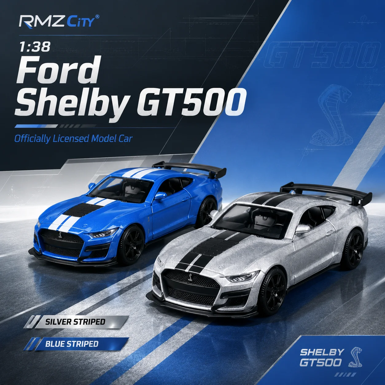 Image of RMZ CiTY 1:38 Ford Mustang Shelby GT500 Sport Spielzeugauto Druckgussfahrzeug Miniaturmodell mit Rückziehfunktion Sammlerstück Geschenk für Freund