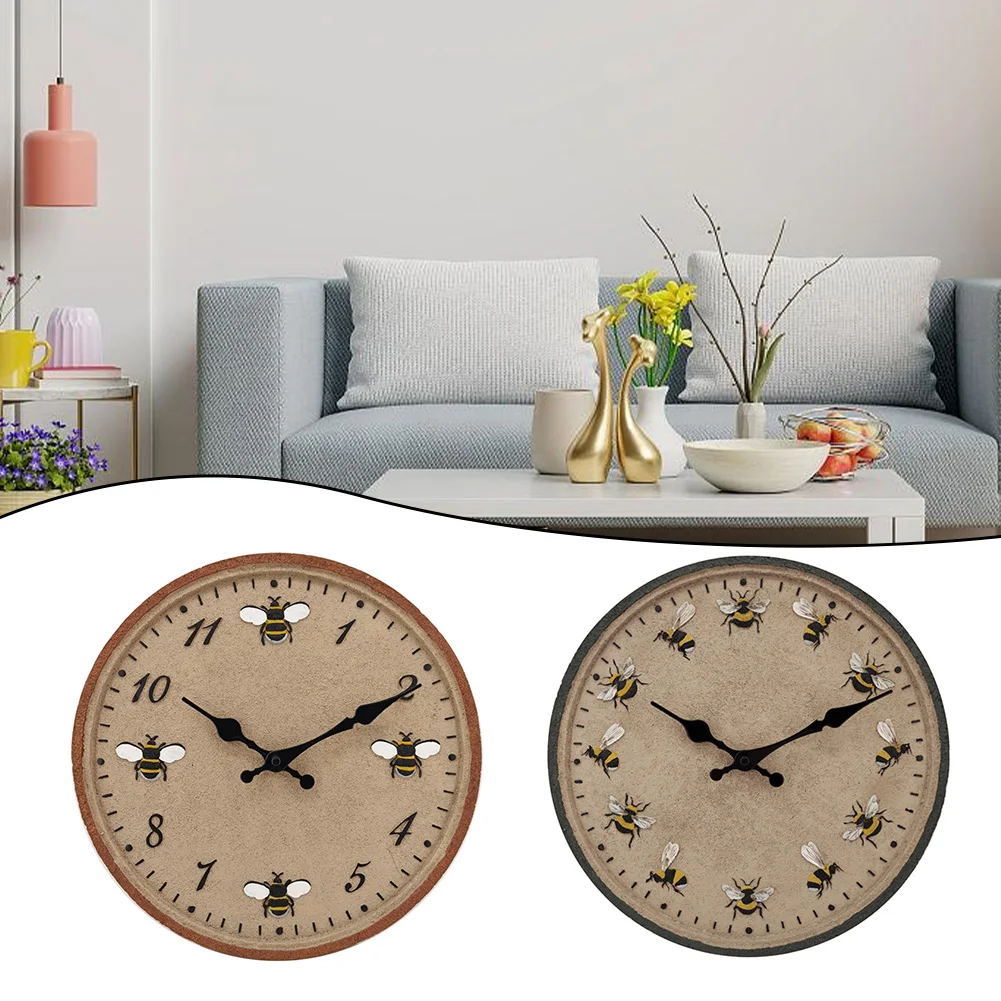 

12 Inch Waterproof Outdoor Clock Bee Pattern: Perfect For Garden Decoration Circular Design Decor For Garden Or Kitchen