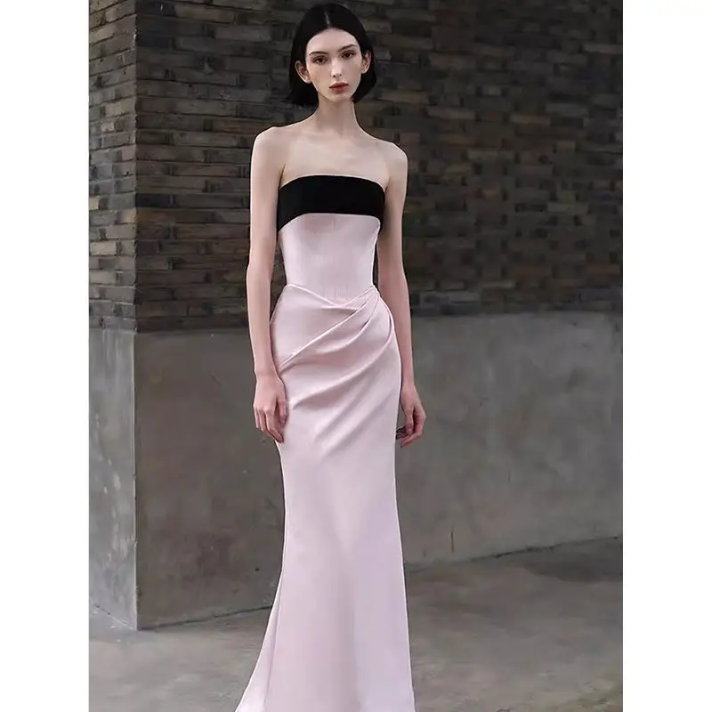 French Pink Strapless Evening Gowns for Women. Exuding Aristocratic Elegance, Embracing Niche Luxury and High-End Style.