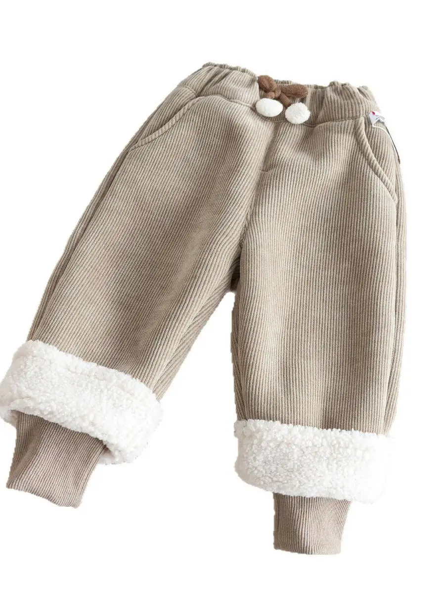 Thiened Fce Children's Pants Autumn Winter Baby Warm Trousers Outerwear Inteated Fce Long Pants Kids Clothes