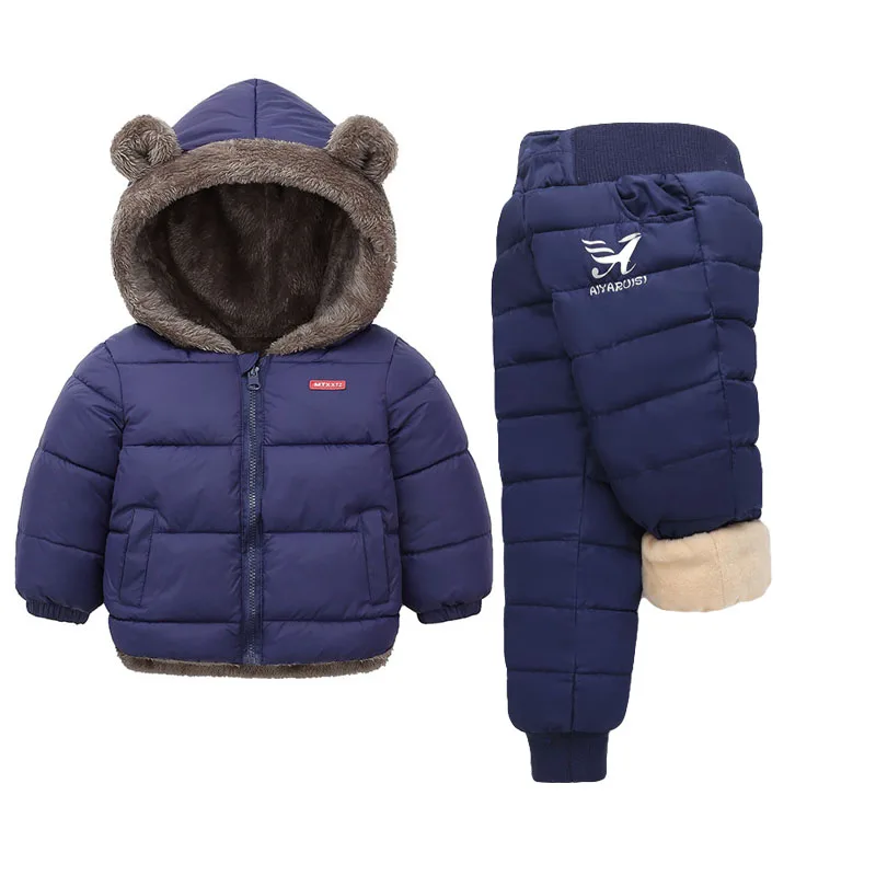 Baby Fleece Warm Clothing Sets Kids Parka Coats Cotton Pants 2Pcs Winter Hooded Thick Jackets Velvet Trousers Boys Girls Suits