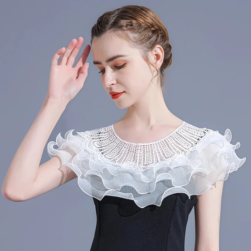 

Ruffle Lace Shawl Fake Collar For Women Detachable Mesh Shrug Wraps Shawl False Collar Party Wedding Dress Accessories