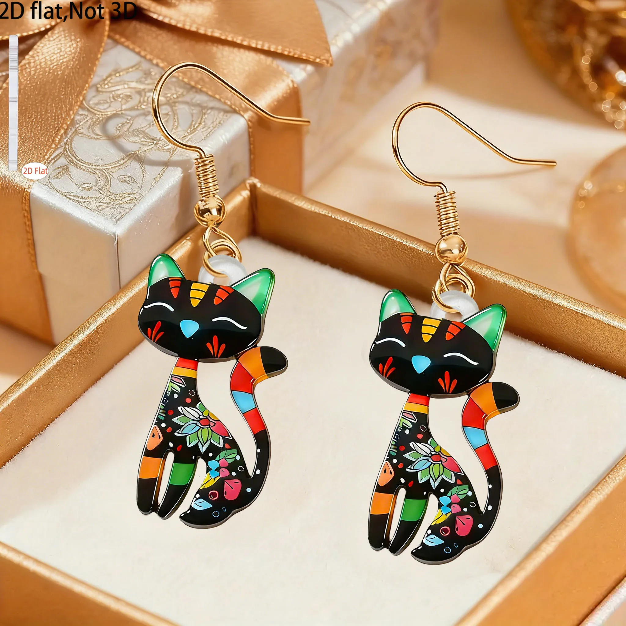 2pcs Cute Cartoon Cat Design Acrylic Pendant Earrings