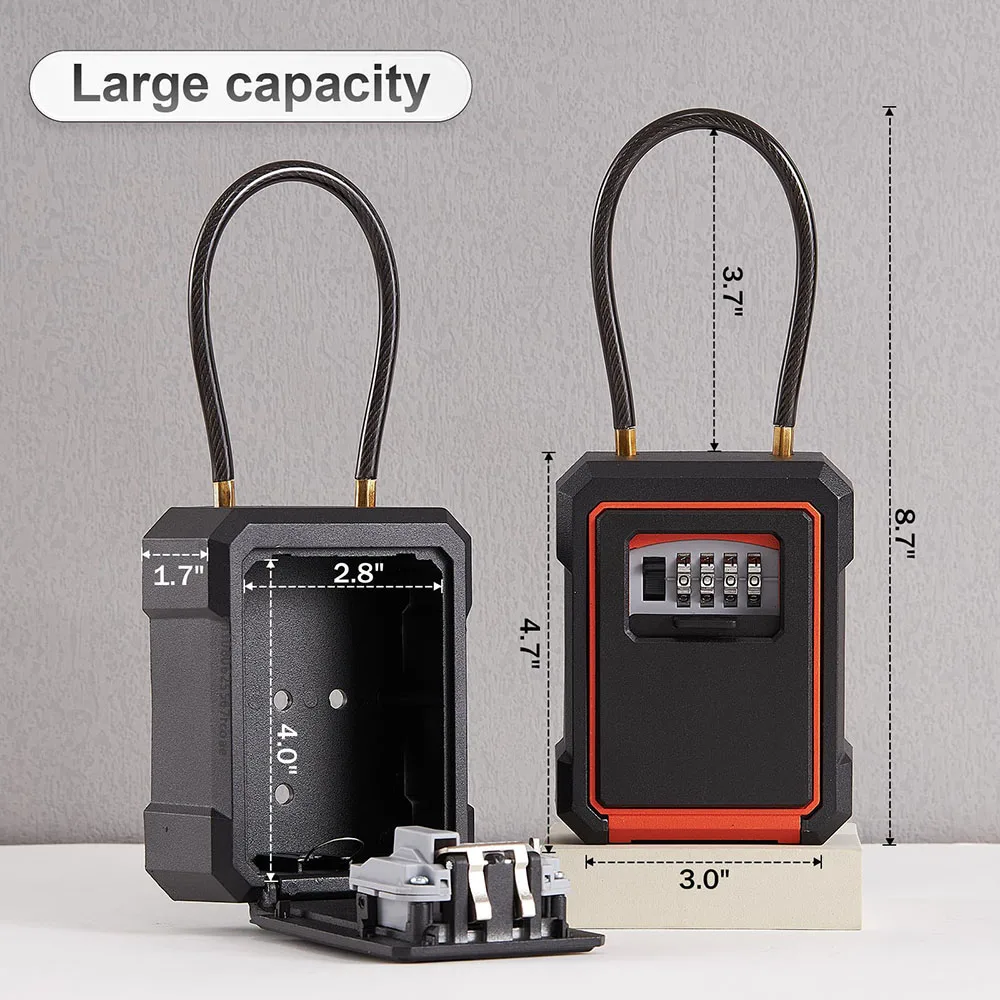 Resettable Key Lock Box com Código, 4 Dígitos, Aço Inoxidável, Interior, Exterior, Exterior